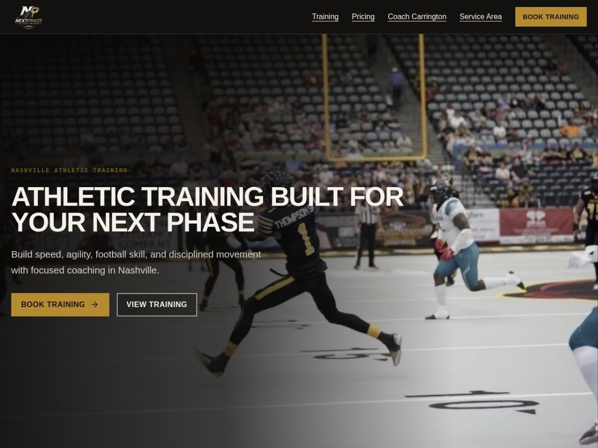 Website preview showing the NextPhaze Athletic Training website designed by Flintstone SEO